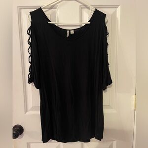 Black Relaxed Cutout Sleeve Blouse